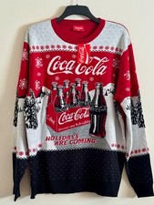 Coca Cola Christmas Jumper Coke Holidays Are Coming Glass Bottle Retro Xmas XXL