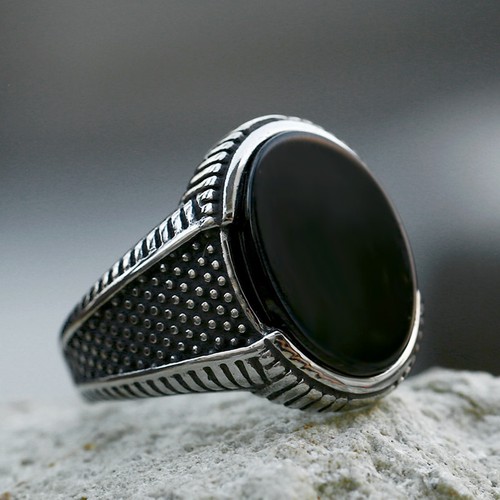 Men black oval stone - men's,