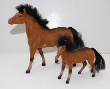 1990's Toys R Us Toy Horses x 2 - 8" & 5" Brown Flocked Pony Chestnut Ridge 