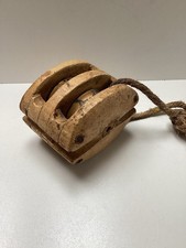 Antique Double Block Pulley Wood And Metal Boat Block Unrestored.
