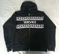 Mens Authentic Versace Logo Print Black Zip-Up Hoodie, Size Medium