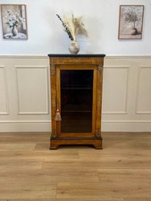 Antique Victorian Burr Walnut Inlaid Pier Display Cabinet, Restored with key