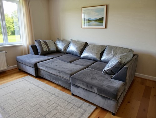 Large grey modular velvet sofa - large,