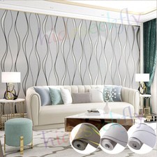 Grey 3D Damask Wave Wallpaper Roll Feature Wall Livingroom Bedroom Hallway Decor