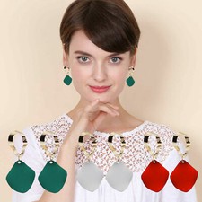Attractive Bold Fashionable Geometrical Waved Square Rhombus Resin Drop Earrings