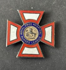 Vintage 1963 HM Silver Enamel Royal Free Hospital Nurses League Badge Nursing