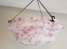Art Deco Pink & White Moulded Glass Flycatcher Plaffonier Light Bowl Lamp Shade