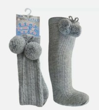 BOY / GIRL SOFT TOUCH POM POM RIBBED SPANISH ROMANY STYLE KNEE HIGH SOCKS 