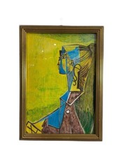Framed Vibrant Abstract Drawing Picasso Style