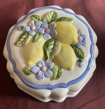 Vintage Ceramic Jelly Mould With Lemons & Blue Flowers, Wall Hanging Plaque