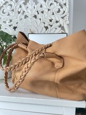 Zara Soft Tan Leather Tote Bag Braided Handles Shoulder Slouch Bag
