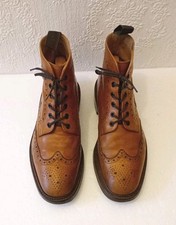 Loake Burford Tan Brown Leather Wingtip Brogue Boots Men's Shoe Size UK 7.5