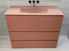 Arblu Italian Hito 2 Drawer Coral Bathroom Vanity Unit + Glass Basin EX DISPLAY