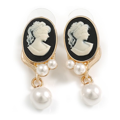 Black white acrylic cameo - cameo, stud