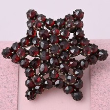 Antique Victorian Bohemian Garnet Starburst Star Gold Filled Brooch Pin