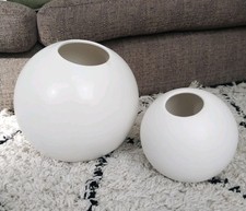2 Off White Ceramic round Ball Vases, Minimalist Home Decoration