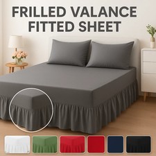 Frilled Extra Deep Fitted Valance Sheet Poly Cotton Single Double King Size