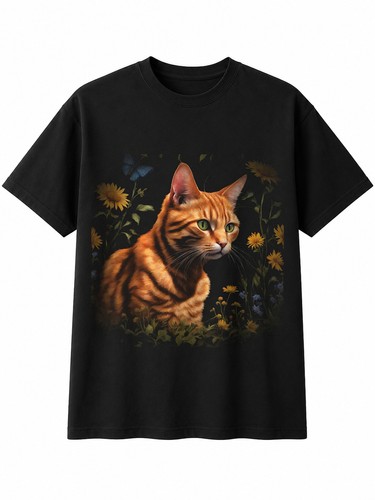 Ginger cat with flowers mens - with,