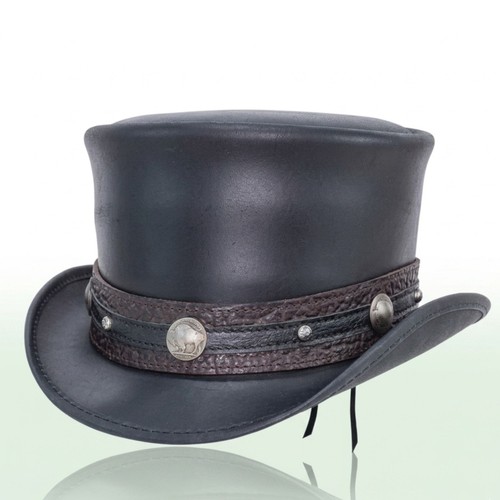 Black leather top hat with - leather,