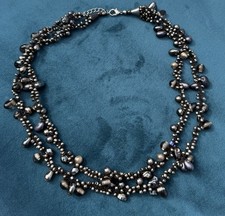 Black Baroque Faux Pearl Necklace – Double Strand Beaded Statement Jewellery
