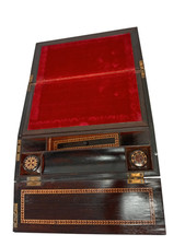 Antique Victorian Wooden Writing Slope Inlaid Velvet Stationery Box Preowned