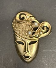 Vintage Gold Tone Mask Brooch