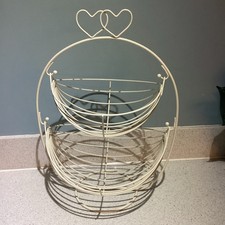 Matalan 2 Tier Cream Coated Metal Countertop  Fruit / Vegetable Basket / Stand
