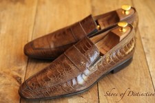 Moreschi Brown Ostrich Leather Shoes Loafers Men's UK 8 EU 42 US 9 Italian Made