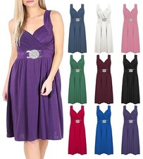 Womens Plus Size Buckle Dress Ladies Sleeveless Cross Wrap Over Evening Dress