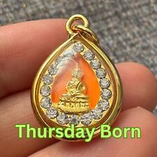Thai Buddha Amulet Protection Pendant  with lucky birthday colour golden