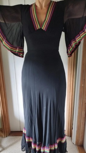 1970s vintage black crepe maxi - 1970s,