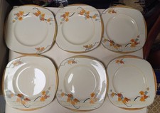 6 X Antique 1930s Burleigh Ware Art Deco Plates. Seville Pattern 24cm