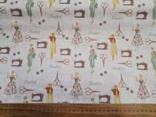 Simplicity Vintage Ladies Sewing Cotton Fabric 112cm - Retro Fashion Theme