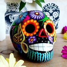 Mexican Painted Ceramic Candy Skull | Black