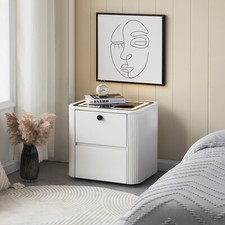 LED Bedside Table Wireless Charging Side Cabinet Nightstand W/2 Drawers Modern