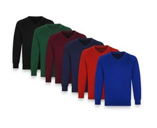 Girls Boys V Neck Jumper Unisex Fleece Sweatshirt School Wear Age 3-16 + Adult