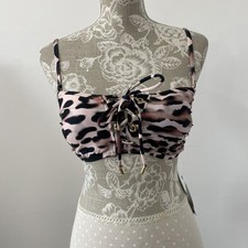 M&S ANIMAL PRINT BANDEAU LACE UP PADDED CUP BIKINI TOP  UK 12 BNWT £23