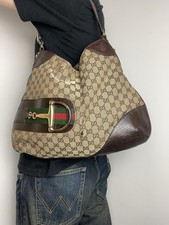 Authentic Gucci GG canvas monogram horse-bit Web Hasler hobo shoulder bag