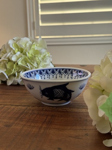 Blue koi fish bowl ceramic - fish,