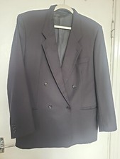 HUGO BOSS retro Black dble Breasted Suit Jacket Blazer Jacket Wool CECIL GEE 42"