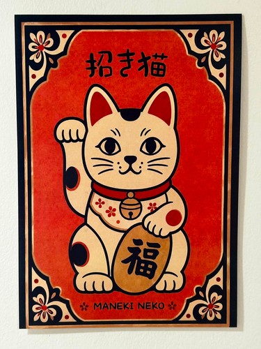 Maneki neko lucky cat art - a4,
