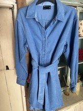 New asos Blue Cord Shirt Dress Size 14,belted,long Sleeved,unworn
