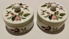 Pair Of Vintage Wedgwood Hathaway Rose Bone China Trinket Dish Lidded Pots