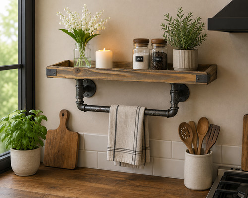 Rustic industrial wall shelf - rustic,