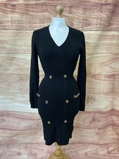Womens Allyson Black Knitted Dress, Gold detail, Haute Couture Style, Size S/M