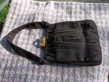 Vintage Brown 30s/40s Moleskin Fabric Handbag Lucite Clasp Original Mirror Purse