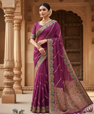 Georgette silk zari saree indian wedding bridal party wear embroidery sari