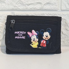 Disney Mickey & Minnie Mouse Trifold Fabric Wallet Black Zipped Purse