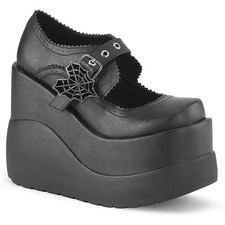 Demonia Goth Punk Maryjane 5" Wedge W/ Heart Shaped Spider Web Buckle Shoe SZ 10