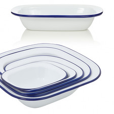 Enamel Pie Dish Oblong Bake Steak Pudding Baking Dish Oven Tray Traditional Tins